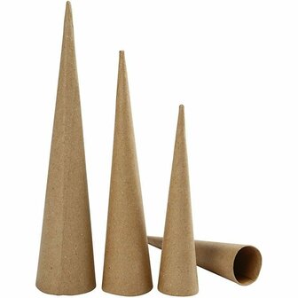 Papier-mach&eacute; Kegels - Kegelvormige Figuren - Bruine Kartonnen Kegels - Kegelvorm - Puntvorm Voor Decoratie, Knutselen En Versieren - Kerstboom Vorm - Hoogte: 20cm, 25cm, 30cm - Set Van 3 Stuks