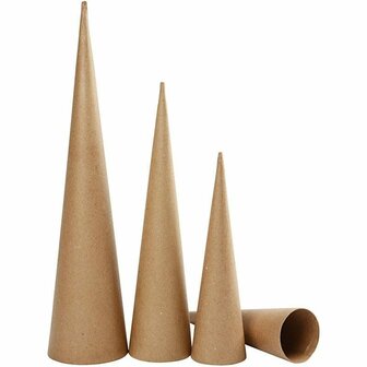 Papier-mach&eacute; Kegels - Kegelvormige Figuren - Bruine Kartonnen Kegels - Kegelvorm - Puntvorm Voor Decoratie, Knutselen En Versieren - Kerstboom Vorm - Hoogte: 30cm, 40cm, 50cm - Set Van 3 Stuks