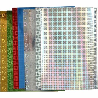 Holografisch Papier - A4 - Metallic Glanzend Papier Met Holografisch Effect - Ideaal Voor Knutselen, Kaarten &amp; Scrapbooking - Enkelzijdig Bedrukt - 120g - 8 Vellen