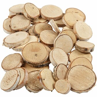 Hout Mix - Rustieke Houten Schijven - 25-45 mm - 7 mm Dikte - 600 gr - Natuurlijke Houtdecoratie voor Knutselen, DIY &amp; Creatieve Decoratie