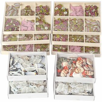 Houten Figuurtjes - Houten Decoraties - DIY Houten Figuuren - Houten Labels - Wintermotieven - 600 Stuks - Geverfd Hout - Diverse Designs