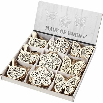 Houten Figuren Set - Platte Figuren - Licht Hout - 10x10 cm - 90 Stuks - Creatieve DIY Houtfiguren