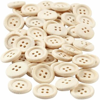 Houten Knopen - Decoratieve Knopen - Kleine Knopen Voor DIY - Knutselmateriaal Voor Creatieve Projecten - Diameter 15mm - 4 Gaten - 50 Stuks