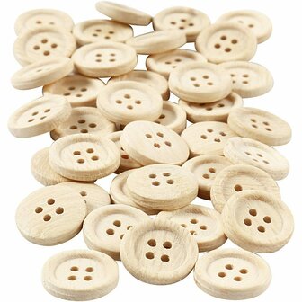 Houten Knopen - Natuurlijke Knutselknopen - Hout Knopen Met 4 Gaten - Diameter 18mm - Set van 40 Stuks