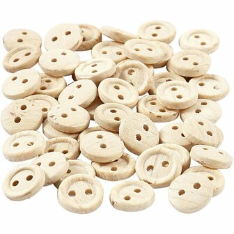 Houten Knopen - Decoratieve Houten Knutselknopen - Natuurlijke Knopen Met 2 Gaten - DIY Knopen - Diameter 8mm - Set van 50 Stuks