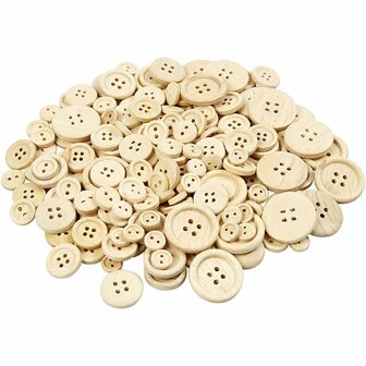 Houten Knopen - Set Van 440 Knopen - DIY Naaiknopen - Scrapbooking Knopen - Houten Knoopjes - Diameter 8+11+15+18+23mm - Natuurkleur