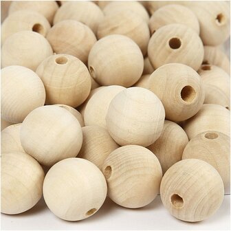 Houten kraal, d 20 mm, gatgrootte 4 mm, 200 stuk/ 1 doos