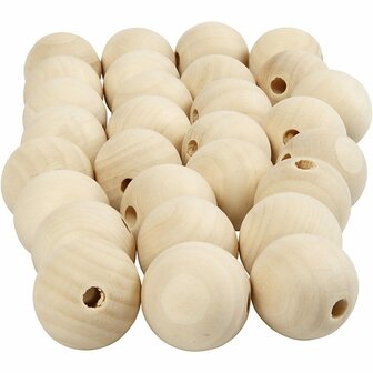 Houten Kraal - Kralen van Hout - Sieraden Kralen - DIY Houten Kralen - Blanco Kralen - Grote Kralen - Diameter 25mm - Gatgrootte 4,5mm - 100 Stuks