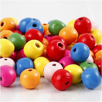 Houten kralen mix, diverse kleuren, d 10 mm, gatgrootte 2,5-3 mm, 500 gr/ 1 zak