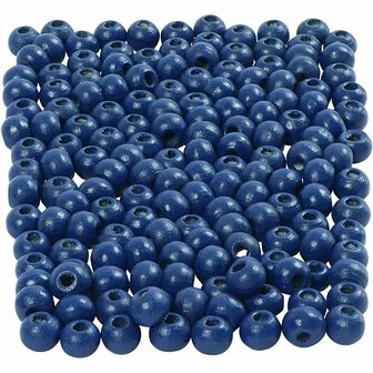 Houten kralen, blauw, 150 stuk, d 5 mm, gatgrootte 1,5 mm, 6 gr/ 1 doos