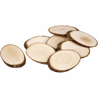 Houten Schijven Met Bast - Boomstamschijfjes Decoratie - DIY Boomstam Schijven - Houten Decoratie Schijfjes Set - 7,5x4,5 cm - Dikte 8 mm - 20 Stuks