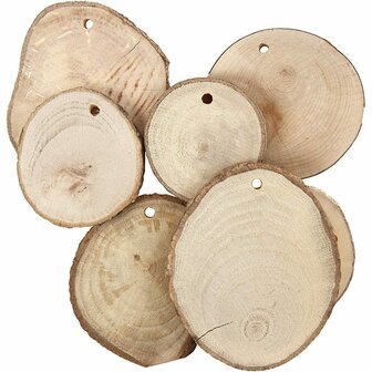 Houten Schijven Met Schors - Boomstamschijfjes Voor Creatieve Projecten - Houten Schijven Met Ophangoog - DIY Decoratie Schijven - 3,5x4,5 cm - Dikte 7 mm - 500 gram