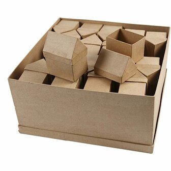 Papier-mach&eacute; huisjes - Kleine Kartonnen Huisjes - DIY Decoratie Voor Feestdagen, Tafeldecoratie &amp; Hobbyprojecten - Bruin Karton - H:10,5cm - Afm. 6x8,5cm - Set Van 40 Stuks