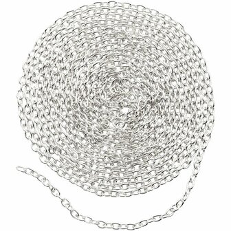 Jasseron - Verzilverd DIY Sieraden Metaaldraad - Luxe Kettinkje Voor Hangers &amp; Armbanden - Hobby Schakelketting Draad - Sterk En Stevig - Breedte 2 mm - Lengte 2 m - Set van 1 Stuk