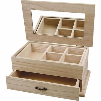 Juwelendoos - Houten Juwelendoos - DIY Decoratieve Doos - Opbergdoos Voor Sieraden - Handwerk Decoratie - Afmeting 27x17x12cm - 1 Stuk