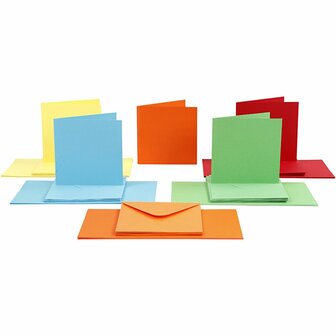 Kaarten en Enveloppen - Diverse Kleuren - Diverse Kleuren - 15x15 cm en 16x16 cm - 110+220 gr - 50 sets