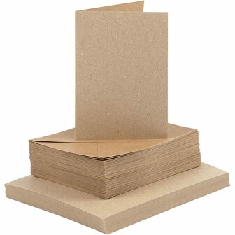 Kaarten En Enveloppen - Kaartenset - Dubbelzijdige Kaarten - DIY - Kaarten Maken - Kraft Bruin - A6 - Kaart: 10,5x15cm 240 Gram - Envelop: 11,5x16,5cm 120 Gram - 50 Sets