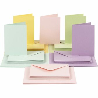 Kaarten En Enveloppen - Kaartenset - Dubbelzijdige Kaarten - DIY - Kaarten Maken - Pastel Kleuren - A6 - Kaart: 10,5x15cm 220 Gram - Envelop: 11,5x16,5cm 110 Gram - 50 Sets