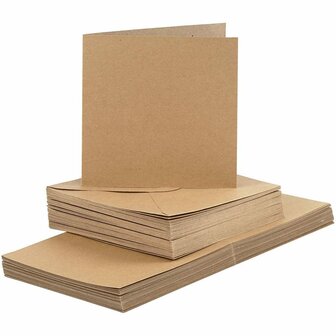 Kaarten En Enveloppen - Kaartenset - Dubbelzijdige Kaarten - DIY - Kaarten Maken - Naturel - 15x15cm - 240 Gram - Envelop: 16x16cm - 50 Sets