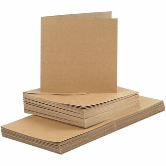 Kaarten en Enveloppen - Naturel - Naturel - 15x15 cm en 16x16 cm - 120+240 gr - 50 sets