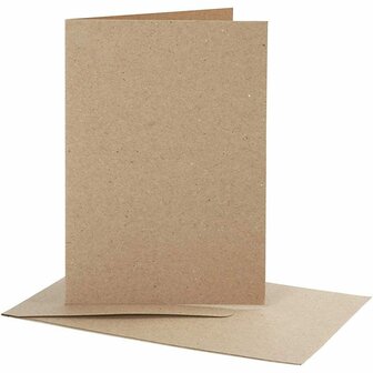 Kaarten en enveloppen, naturel, afmeting kaart 10,5x15 cm, afmeting envelop 11,5x16,5 cm, 10 set/ 1 doos