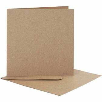 Kaarten en enveloppen, naturel, afmeting kaart 12,5x12,5 cm, afmeting envelop 13,5x13,5 cm, 10 set/ 1 doos