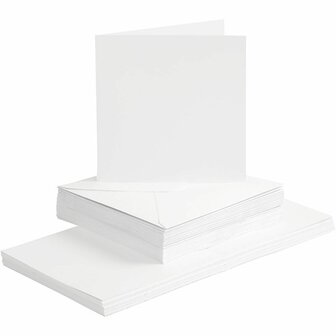 Kaarten en enveloppen, wit, afmeting kaart 15x15 cm, afmeting envelop 16x16 cm, 120+240 gr, 50 set/ 1 doos