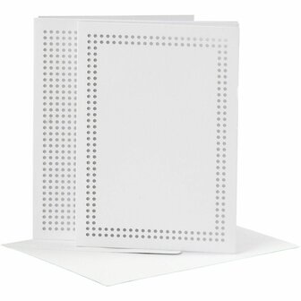 Kaarten om te borduren, wit, afmeting kaart 10,5x15 cm, afmeting envelop 11,5x16,5 cm, 6 set/ 1 doos