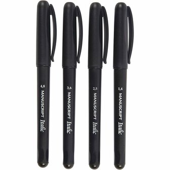 Kalligrafeer Stiften - Zwarte Stiften - Hobby Kalligrafie Stiften - DIY Stiften Voor Papier - Maat 1,4+2,5+3,6+4,8mm - 4 Stuks