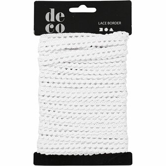 Kanten lint - Wit - Decoratief Gehaakt Kant - Perfect Voor Bruiloften, Scrapbooking &amp; DIY Knutselprojecten - Stevige Vintage Look - 10mm Breed - 10 Meter Op Rol