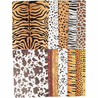 Dierenprint Karton 300 Grams - A4 Formaat - Dubbelzijdig Bedrukt Karton - Creatief Knutselkarton - 21x29,7 cm - 10x10 Vellen