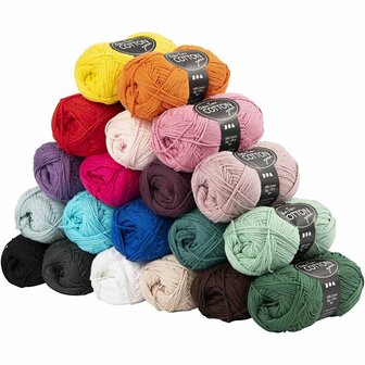 Katoengaren, diverse kleuren, afm 8/4, L: 170 m, Inhoud kan vari&euml;ren , 20x50 gr/ 1 doos