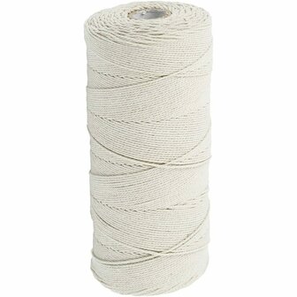Dun Katoenkoord Naturel - Hobby Macram&eacute; Koord - Fijn Getwijnd Koord voor Sieraden Maken, DIY Knutselprojecten &amp; Decoratie - 315 m - 1 mm Dikte - 220 gr