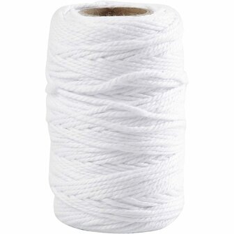 Katoenkoord Wit - Stevig Koord - DIY Macram&eacute; &amp; Hobby Koord - Natuurlijke Touw Voor Kleding, Bindwerk &amp; Knutselen - Katoenen Bindtouw Voor Decoratie - Dikte 1,1 mm - Lengte 50 m - 1 Rol
