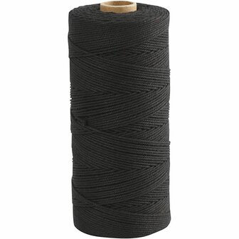 Katoenkoord - Zwart - Dun Getwijnd Koord Voor DIY &amp; Macram&eacute; - 85% Katoen &amp; 15% Polyester - &Oslash;1mm - 315 Meter Rol - Geschikt Voor Creatieve Hobbyprojecten &amp; Cadeauverpakking