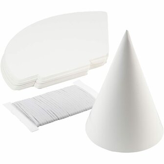 Witte Kartonnen Kegel - DIY Kartonnen Hoed - Uitknipbare Kegel van Dik Karton - Perfect voor Feesthoeden, Maskers &amp; Knutselprojecten - 23 cm Hoog - 16,5 cm Diameter - 50 Stuks