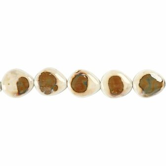 Keramiek kralen, off-white, d 24x22 mm, gatgrootte 2 mm, 9 stuk