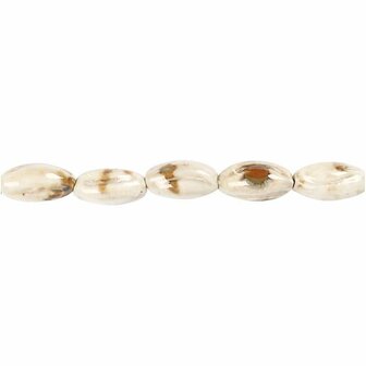 Keramiek kralen, off-white, tonvormig, d 23x12 mm, gatgrootte 2 mm, 9 stuk