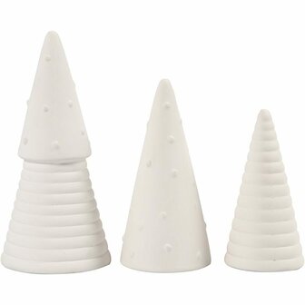 Terracotta Kegels - Kegelvormig Figuur - Aardewerk Kegels - Kegelvorm Terracotta - Puntvorm Voor Decoratie, Knutselen En Versieren - Kerstboom Vorm - Wit - H: 10+12+15 cm - D: 5+6+7 cm - Set van 3 Stu