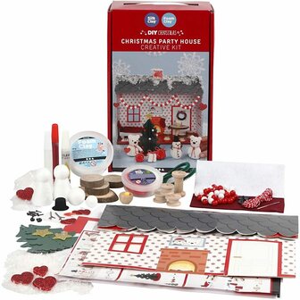 DIY Kersthuis Knutselset - Complete Creatieve Set met Foam, Silk Clay, Glitterlijm &amp; Houten Onderdelen - Perfect voor Kinderen &amp; Hobbyisten - Inclusief Instructies