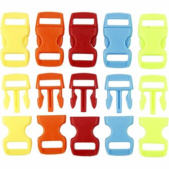Klik sluiting, diverse kleuren, L: 29 mm, B: 15 mm, gatgrootte 3x11 mm, 100 stuk
