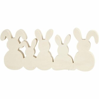 Bruine Houten Konijnen - DIY Paasdecoratie - Houten Dieren Figuren - Creatieve Knutseldecoratie - Staande Konijnen - 11x30x2 cm - 1 Set