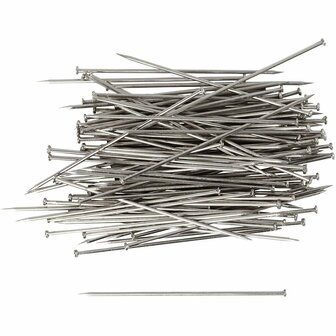 Kopspelden Zilver - Knutselspelden - Lange Spelden - DIY Naaldwerk - Naaiaccessoires - Stoffen Spelden - Hobbymateriaal - 34 mm - Dikte 0,6 mm - 50 gr