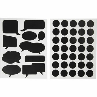 Krijtbord Stickers - Zelfklevende Schoolbord Stickers - Herbruikbare Chalkboard Stickers - Zwart - Cirkels &amp; Spreekballonnen - DIY Decoratie - Planner &amp; Notities - 14x18 cm - 2 Diverse Vellen
