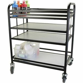 Zwarte Trolley &ndash; Trolley 4 Lagen &ndash; Opbergkarretje Zwart &ndash; Mobiele Trolley &ndash; Opbergtrolley &ndash; Stevige Trolley &ndash; Trolley Met Wielen &ndash; Trolley Voor Kunstles &ndash; Trolley Voor Projecten &ndash; Multidisciplinaire T