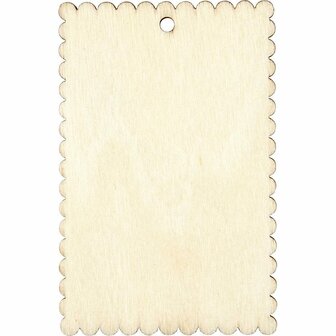 Houten Label 8x5,2 cm - Blank Hout - DIY Decoratie - 8 Stuks - Creatief Knutselen - Met Donkere Gegolfde Randen