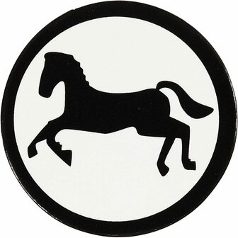 Label, wit/zwart, paard, d 25 mm, 20 stuk