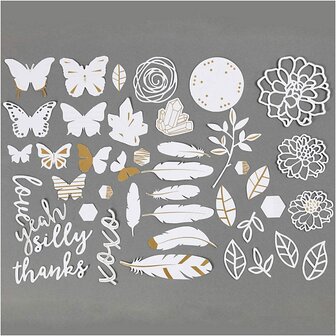 Labels - Goudkleurige Motieven - Aquarel Labels - Knutselpapier - Creatieve Labels - Waterverf - Goudfolie - Stevig Papier - 1,5-10 cm - 44 Stuks