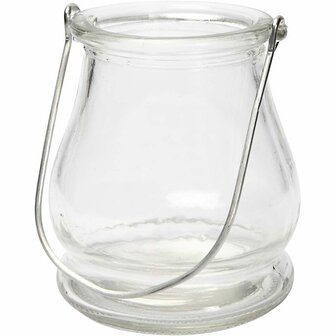 Lantaarn - Bolvormige Glazen Lantaarn - Transparante Lantaarn met Metalen Hanger - Glas Decoratie - Niet Geschikt voor Oven - 9x10 cm - 12 Stuks