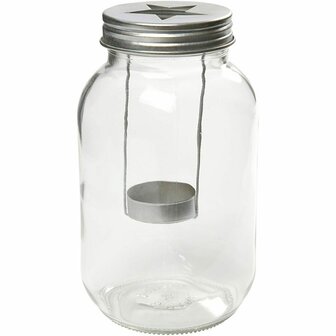 Decoratieve Glazen Lantaarn - Transparante Lantaarn met Stervormig Deksel - DIY Kaarsenhouder voor Waxinelichtjes, Tafeldecoratie &amp; Feestelijke Versiering - 18 cm Hoog